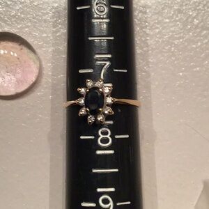 Elegant Genuine Sapphire Surrounded by Diamonds set in 14K Gold Ring.  7 1/2.